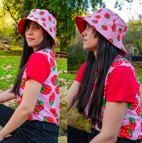 Strawberry Hearts Reversible Bucket Hat
